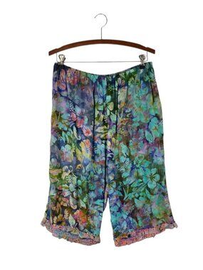 Frivolous La Blend Pull On Bloomer Capri Pants Batik Floral Rayon Art Womens XL